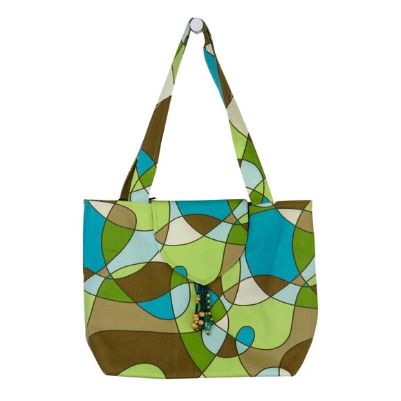 Y2k Vintage Suruchi Green & Blue Geometric Abstract Tote Shoulder Bag Beaded - Picture 11 of 11